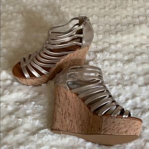 Silver pewter high heel wedges